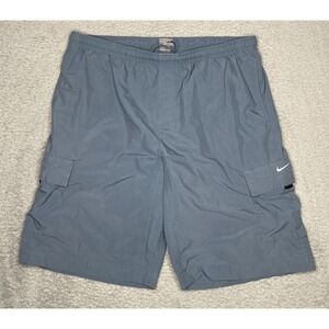 Vintage Y2K Nike Cargo Swimming Trunk Shorts Mens Large Light Blue Corner Swoosh